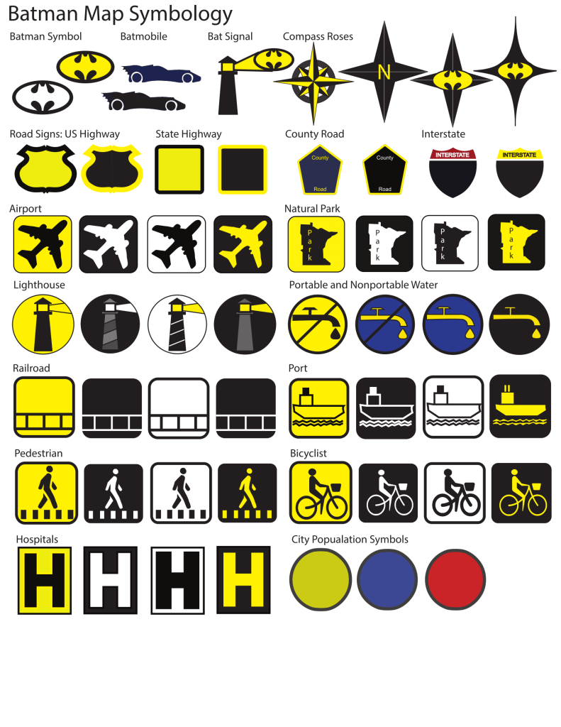 Batman Map Symbology, 2016. Group Coursework for GIS 5572. Made with Adobe Illustrator