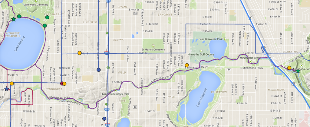 Portion of Rebecca’s Adventure Map, 2014. Project for Undergraduate Thesis. Made with Google Mapping Engine 