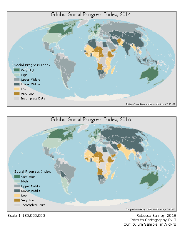 Global Social Index Date Comparison, 2018. TA Example Curriculum for Cartography GEOG3511/5511. Made using ArcGIS Pro. 