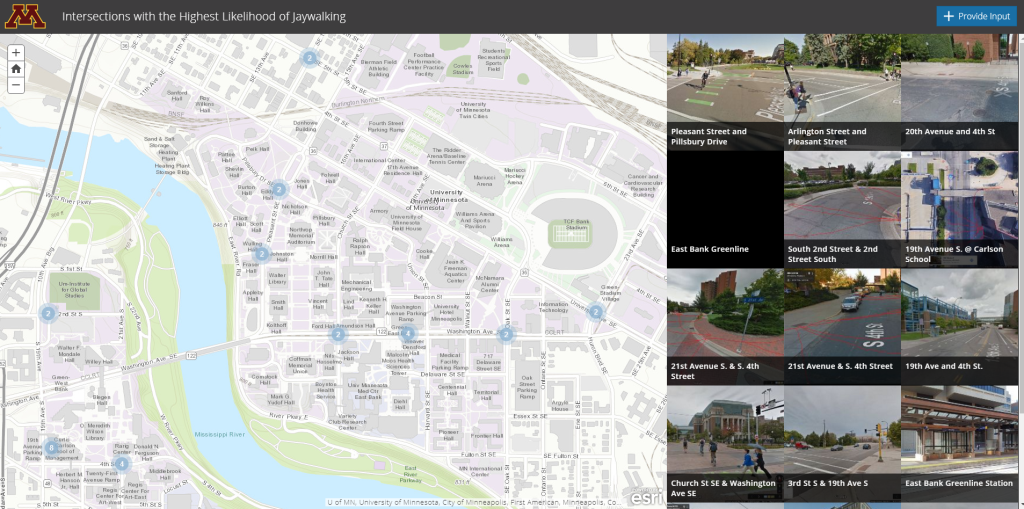 Intersections with the Highest Likelihood of Jaywalking Crowd Source Map, 2017. Coursework for GIS 5590. Made with ESRI's Crowdsource Storymap