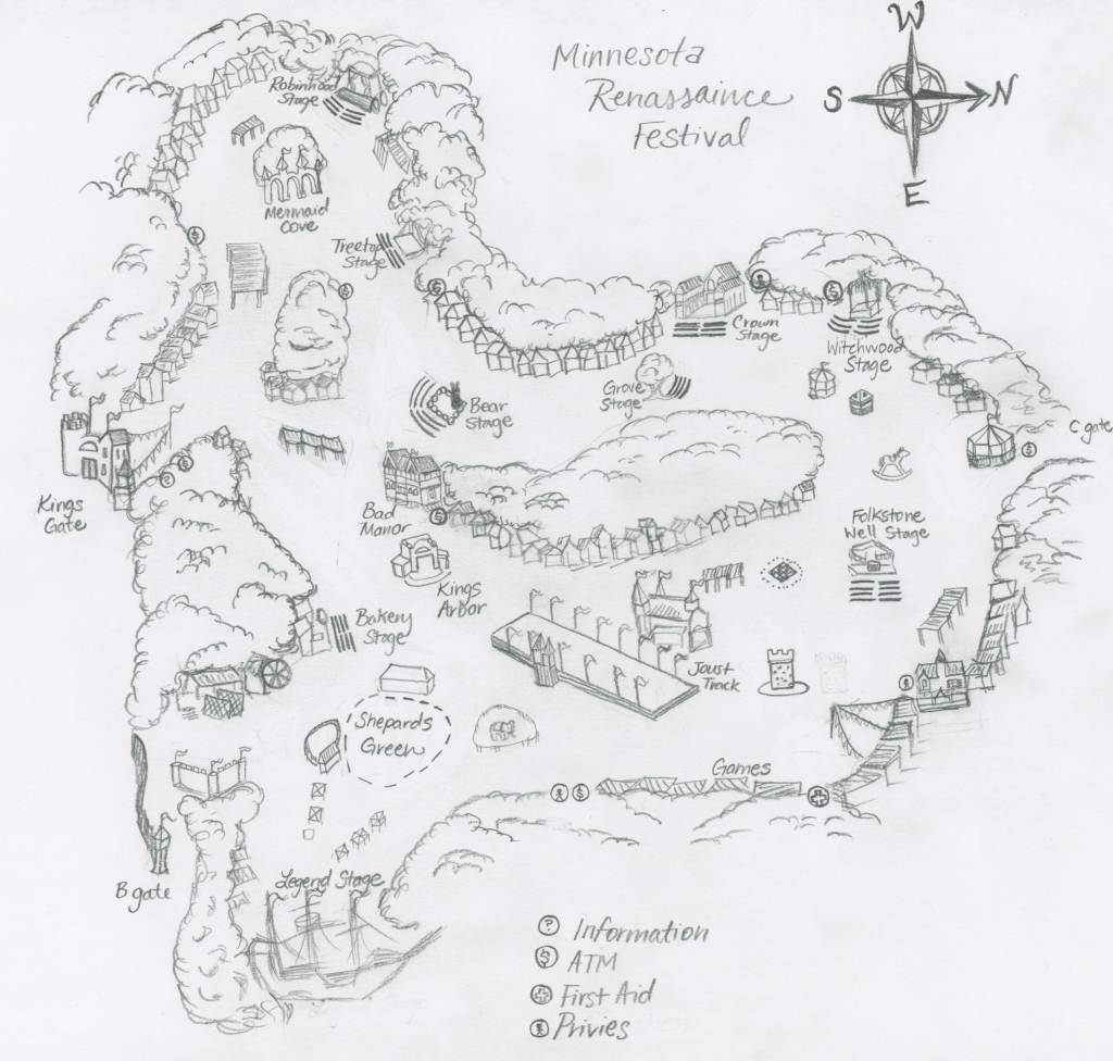 Hand Drawn Minnesota Renaissance Festival Map, 2016. Course work for GIS 5900. Paper and Pencil, Georeferenced in ArcGIS