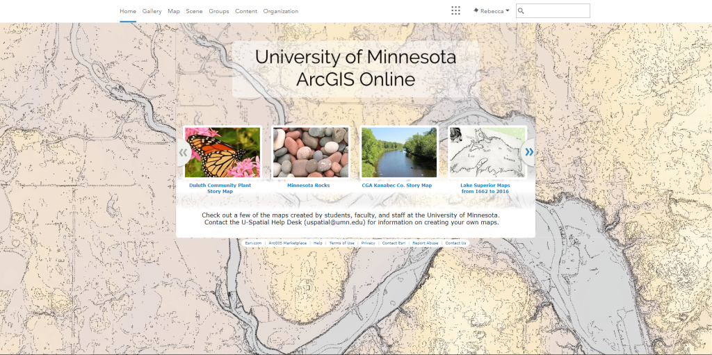 University of Minnesota’s ArcGIS Online Homepage, 2017. Redesigned the University of Minnesota’s ArcOnline Homepage as part of ArcOnline Administration Duties in U-Spatial. Made with ArcPro and Adobe Illustrator