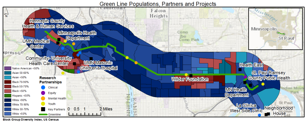 Green Line Partners, 2016. Made mini-map for client’s grant application. Task from U-Spatial Help Desk. Created with ArcGIS Desktop. 