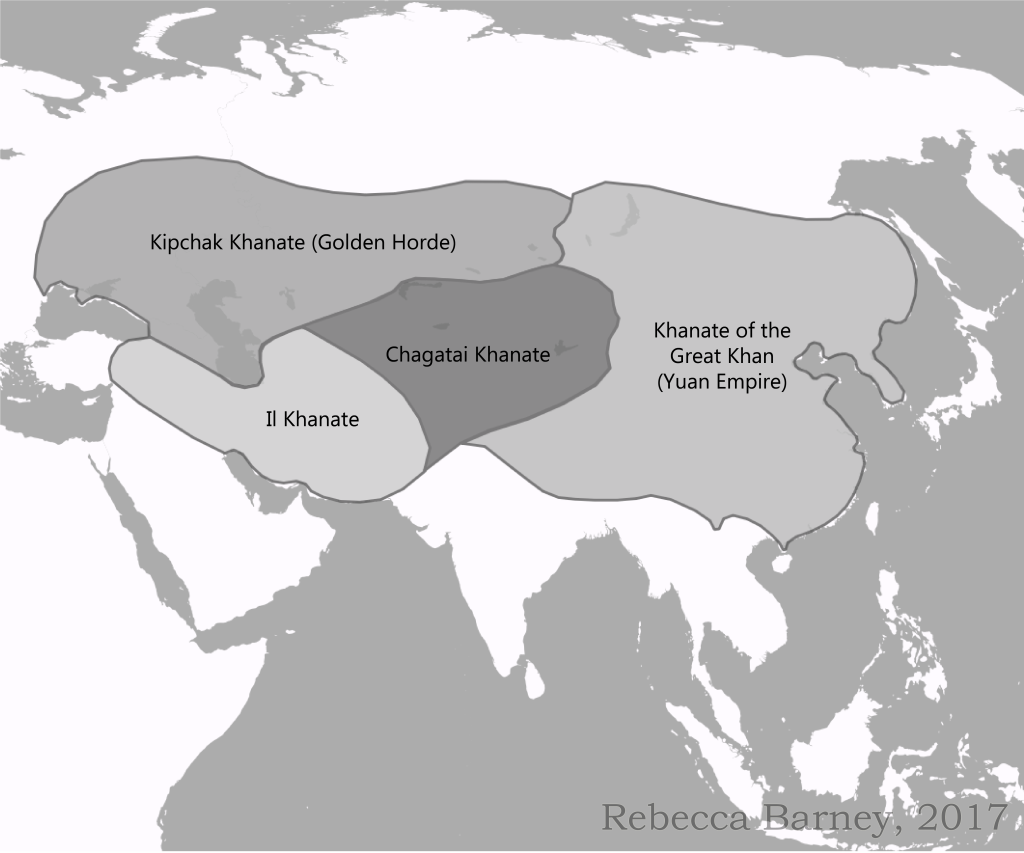 Historical Mongol Empires, 2017. Historical Map Collection Commission for a textbook. Made with QGIS.