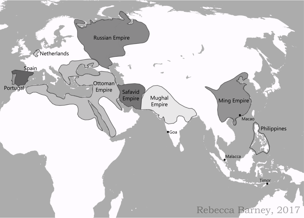 Historical Ming and other European Empires, 2017. Historical Map Collection Commission for a textbook. Made with QGIS.

