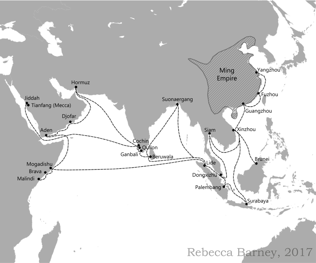 Zheng He's Voyages, 2017. Historical Map Collection Commission for a textbook. Made with QGIS.

