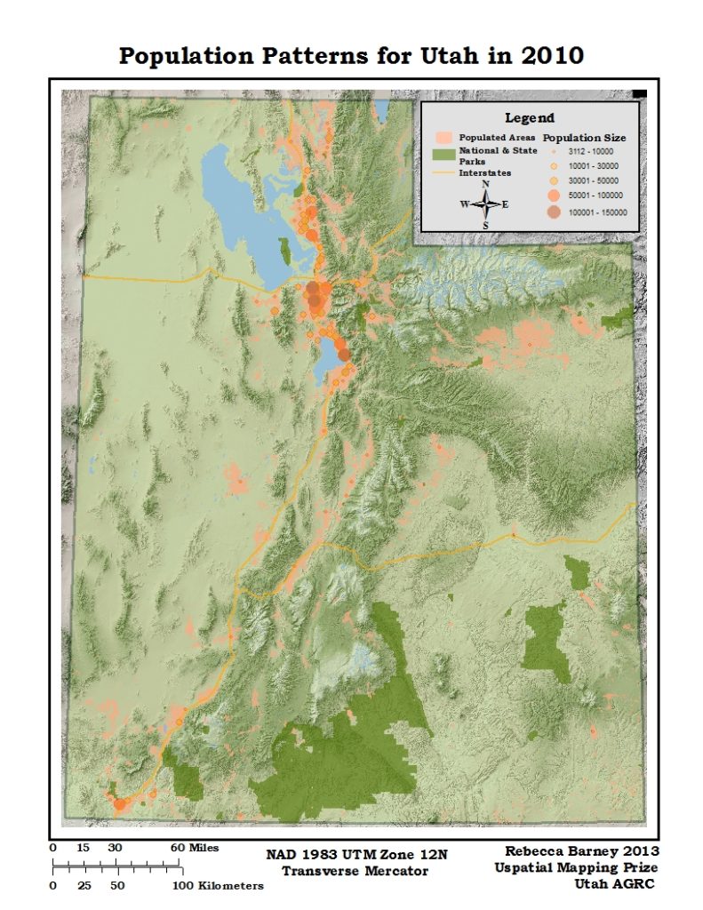 Population Patterns of Utah in 2010, 2013. Submission for the U-Spatial Mapping Prize. Made with ESRI’s ArcGIS and Adobe Illustrator
