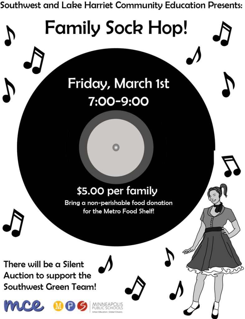 Sock Hop Flyer, 2012. Made for Southwest Community Education. Created with Adobe Illustrator 

