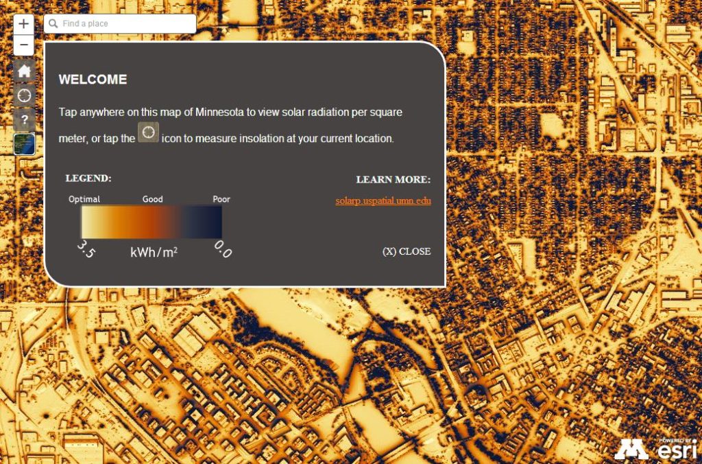 Ground-testing Evaluation Minnesota Solar Suitability Map, 2016. Made for U-Spatial.  Evaluated using Microsoft Excel