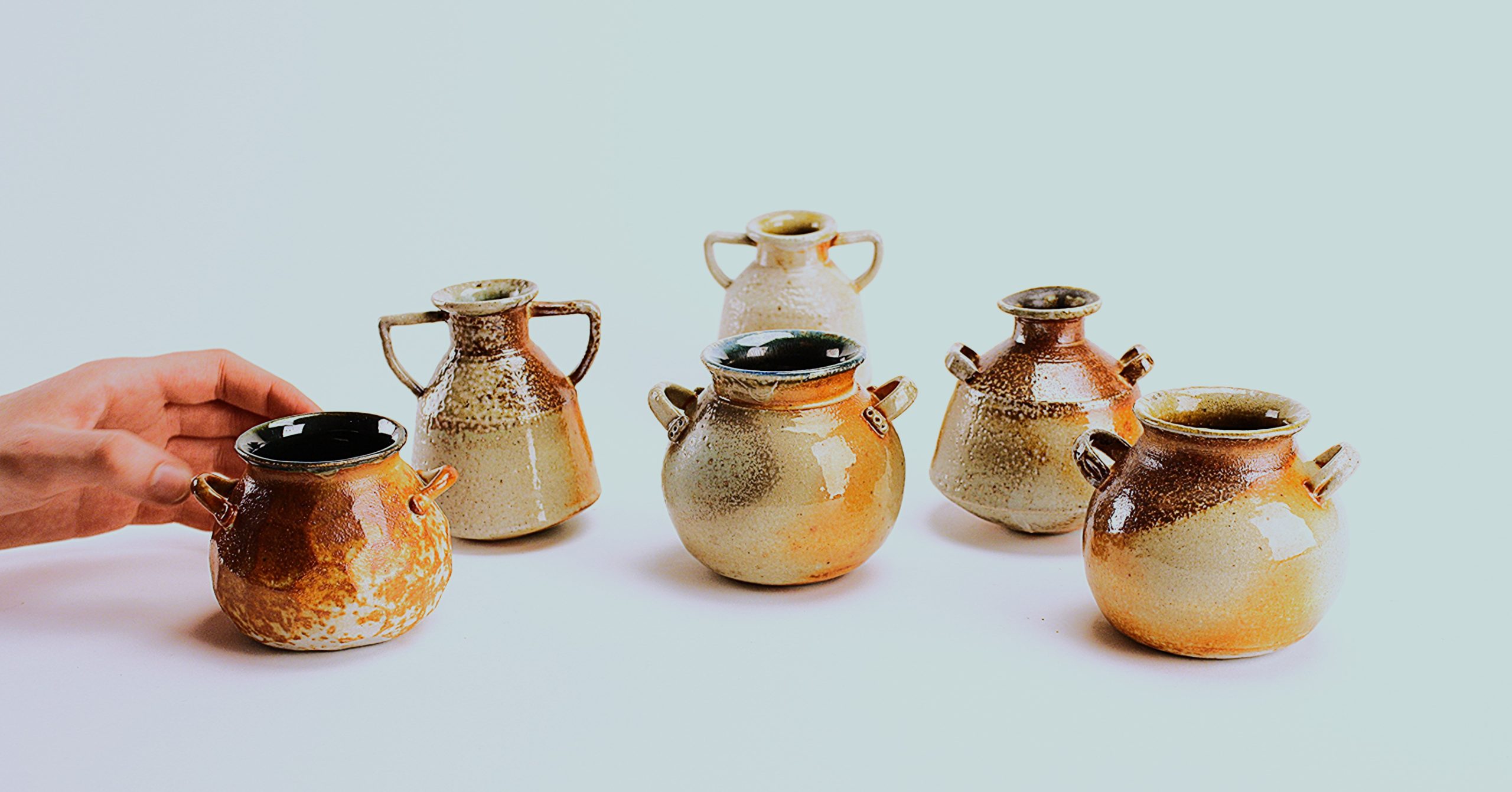 Selections from the Mini Amphora Collection, 2013. Wheel thrown stoneware and wood fired or soda fired